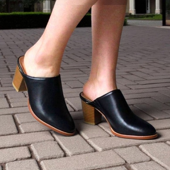 DOLCE VITA Women's New In Box Nero Black & Brown Leather Heel Mules Size 8.5 - Picture 1 of 15